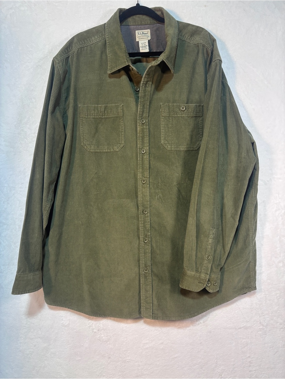 Vintage L.L. Bean Corduroy Dark Green Button Down Mens XXL Tall 100% Cotton
